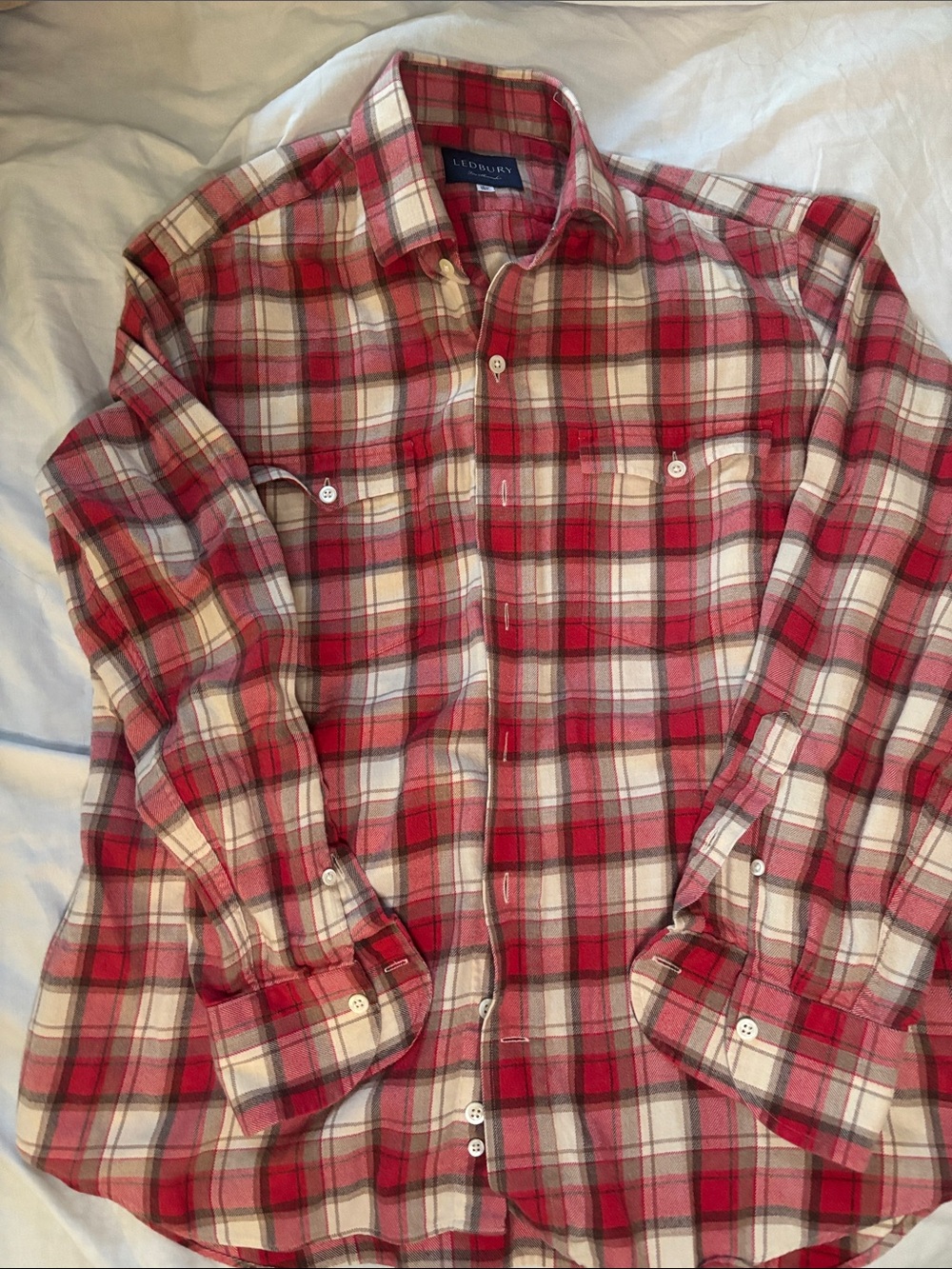 Ledbury Men’s 15.5 39 Red Plaid 100% Cotton Flannel Shirt Made in Poland